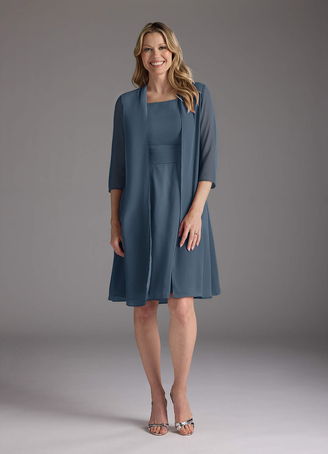 Azazie Shirley Abiti per la Madre della Sposa Abito A-Line in Chiffon con Scollo a U a Pieghe Blu Nettuno image1