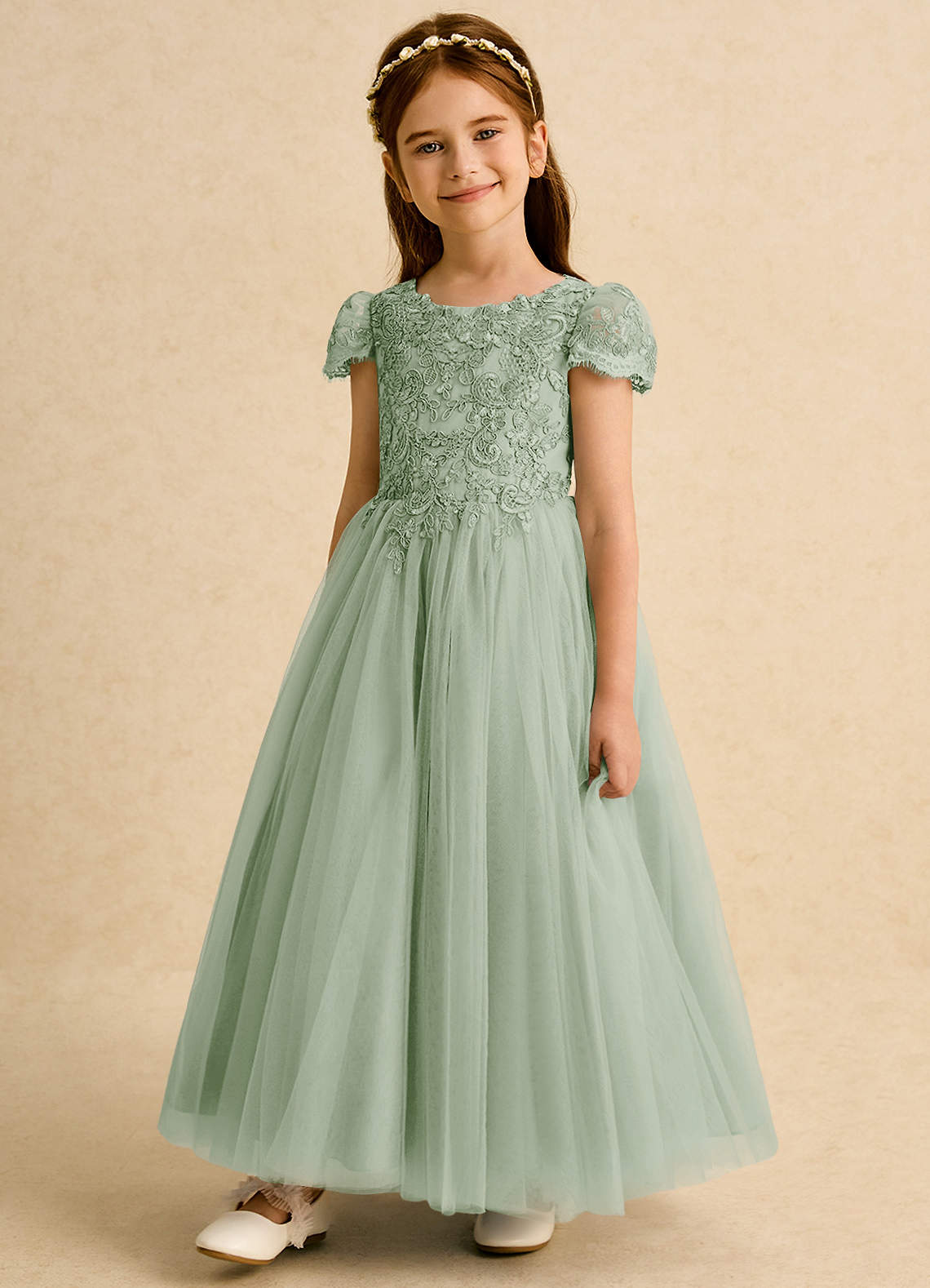 Azazie Puff Flower Girl Klänningar Klä Balklänning i Tyll Spets image4