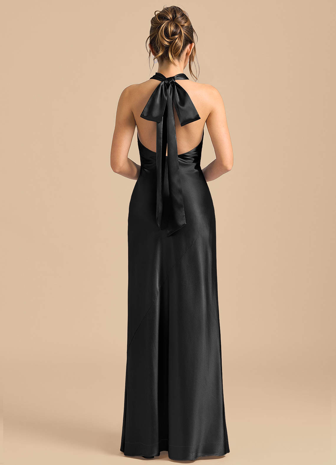 Azazie Velli Brudtärnklänningar Klä av Tubklänning i Metallisk satin Hög hals Svart image4