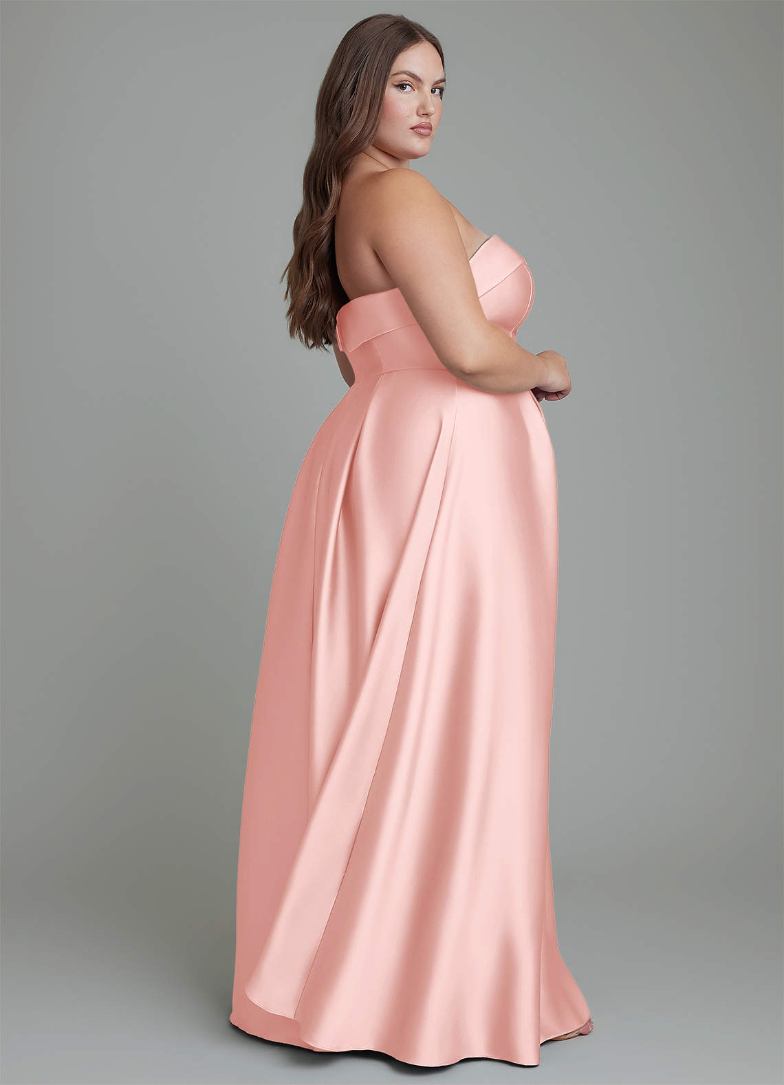 Azazie Lucienne Bridesmaid Dresses Powder Pink A-Line Strapless Stretch Satin Convertible Dress image14