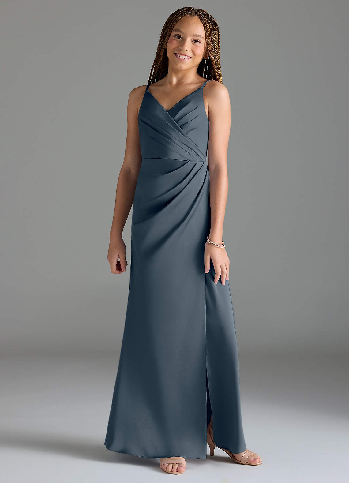 Azazie Maci Junior Twilight Mermaid Pleated Stretch Satin Dress image1