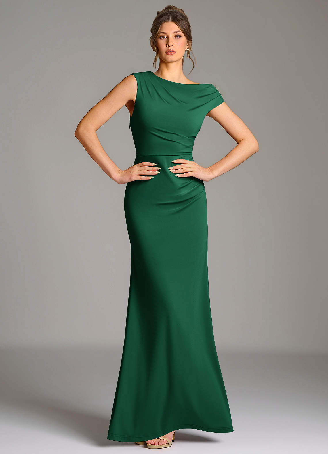 emerald jersey dress Azazie Nazanin Premium Stretch Bridesmaid Dresses La femme