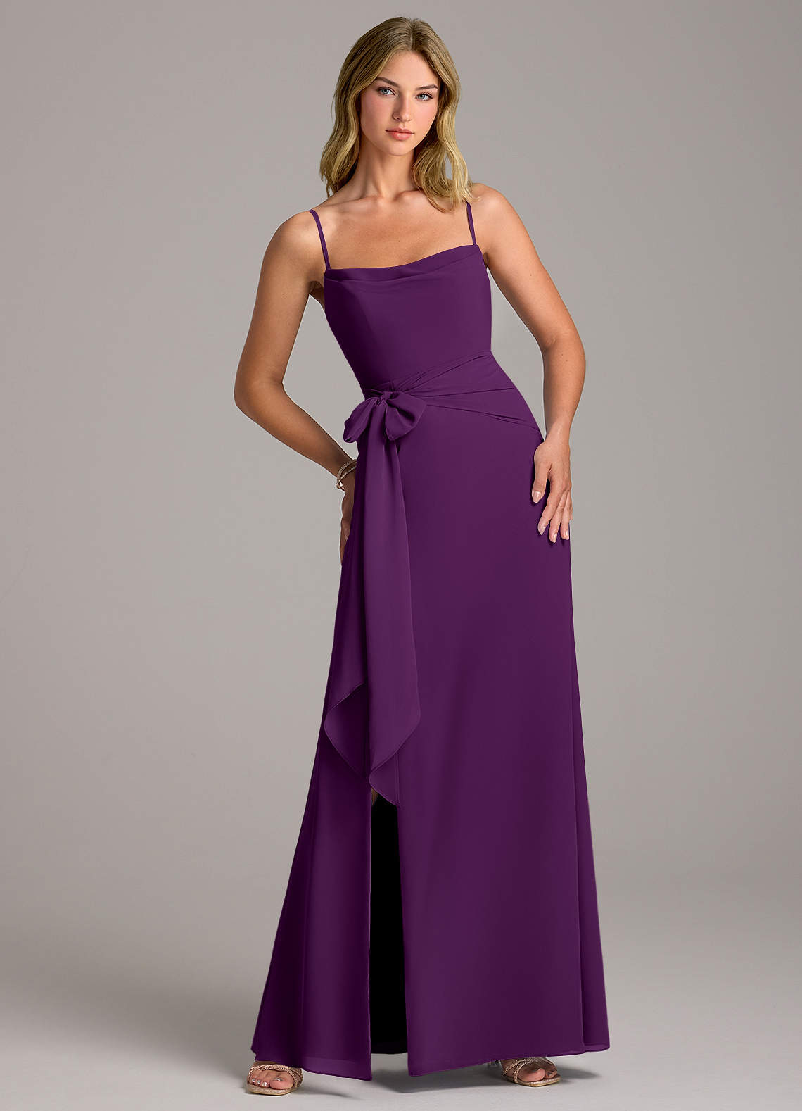 Azazie Tahlia Brautjungfernkleider A-Linie Gürtel/Schärpe Chiffon Kleid Traube image1