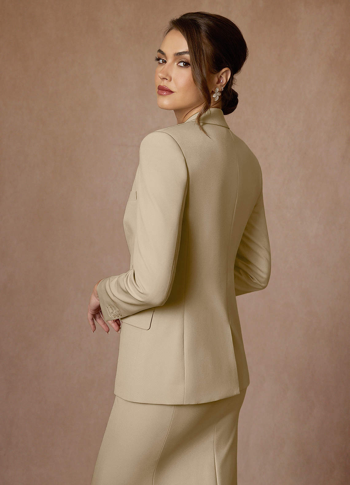front Kennedy Champagne Structured Stretch Jacket and Dress Suit Set
