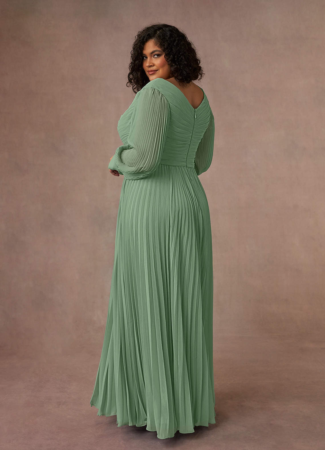 Azazie Zina Mother of the Bride Dresses Matcha A-Line Pleated Chiffon Dress image9