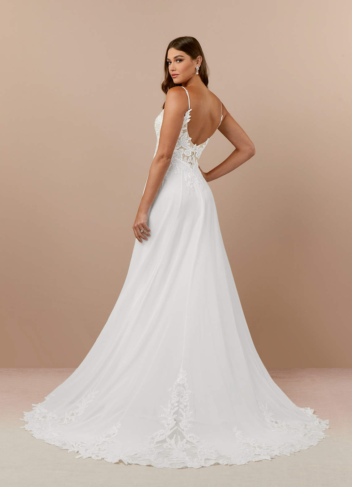 Azazie Kimmarie Wedding Dresses Diamond White Champagne A-Line V-Neck Sequins Chiffon Dress image3