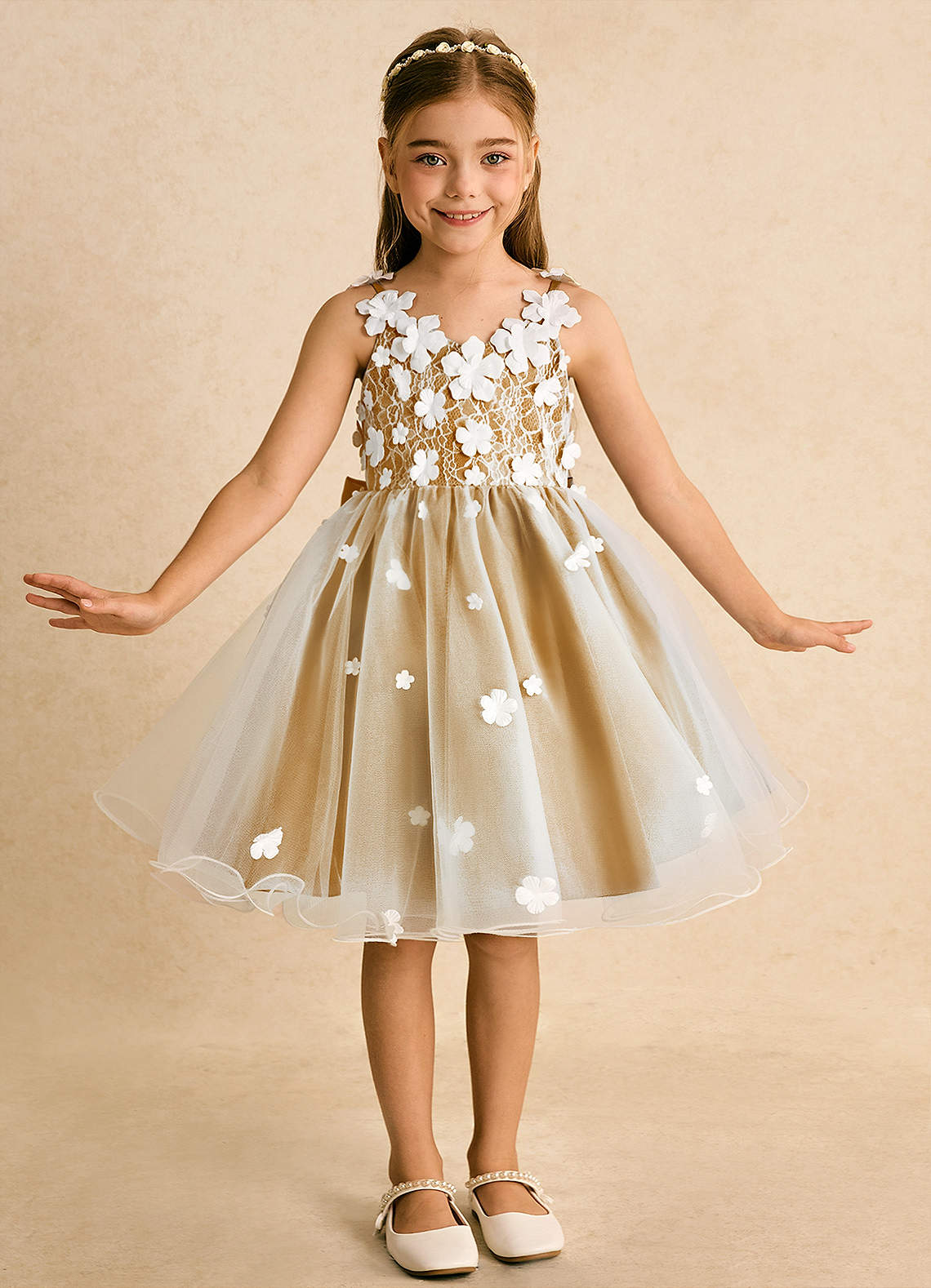 Azazie Junebug Robe Demoiselle D'honneur Fillette Robe Princesse en Tulle Dentelle Ivoire Caramel Au Beurre image2