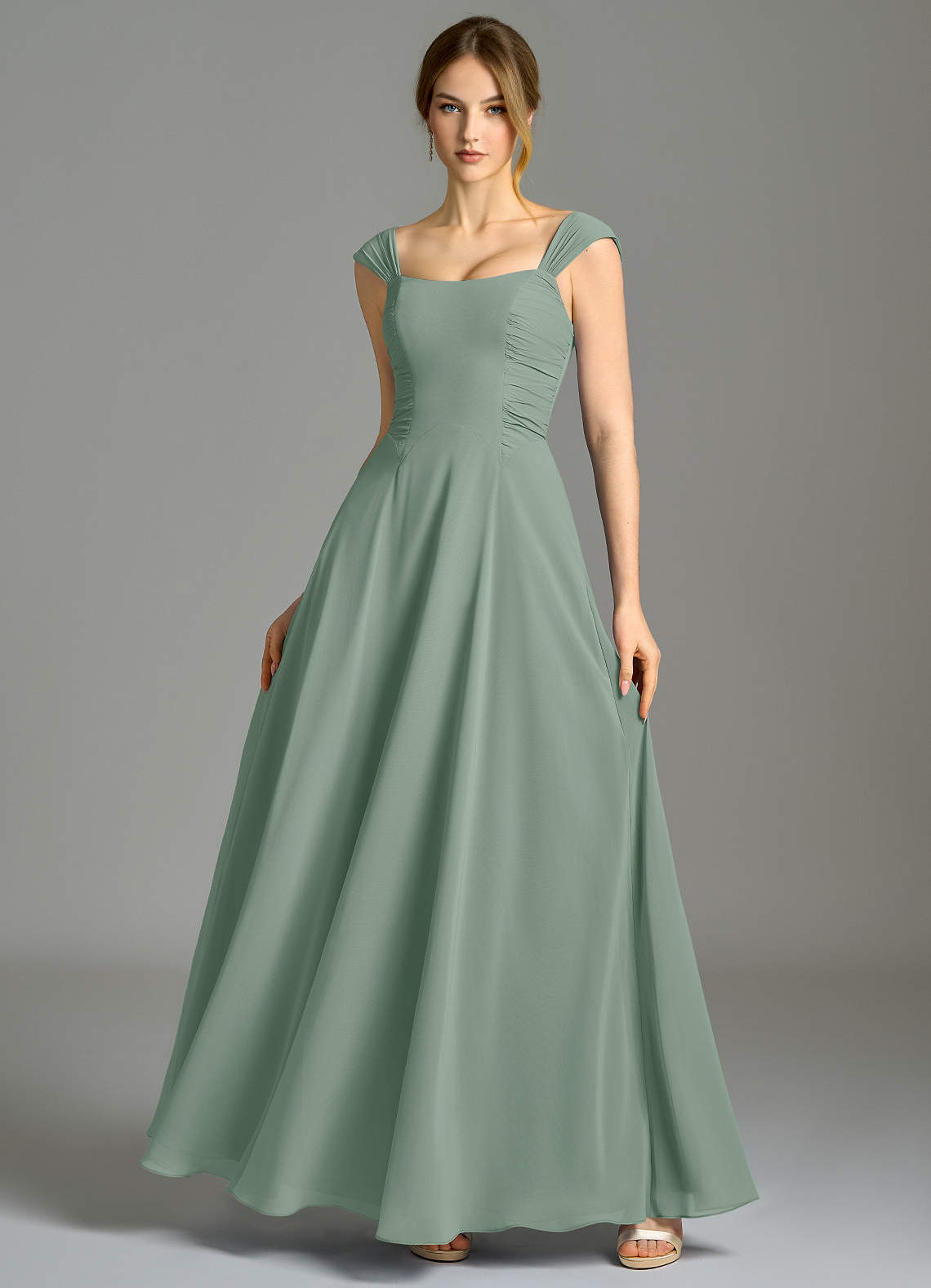 Azazie Oasis Silver Sage Chiffon Bridesmaid Dresses | Azazie