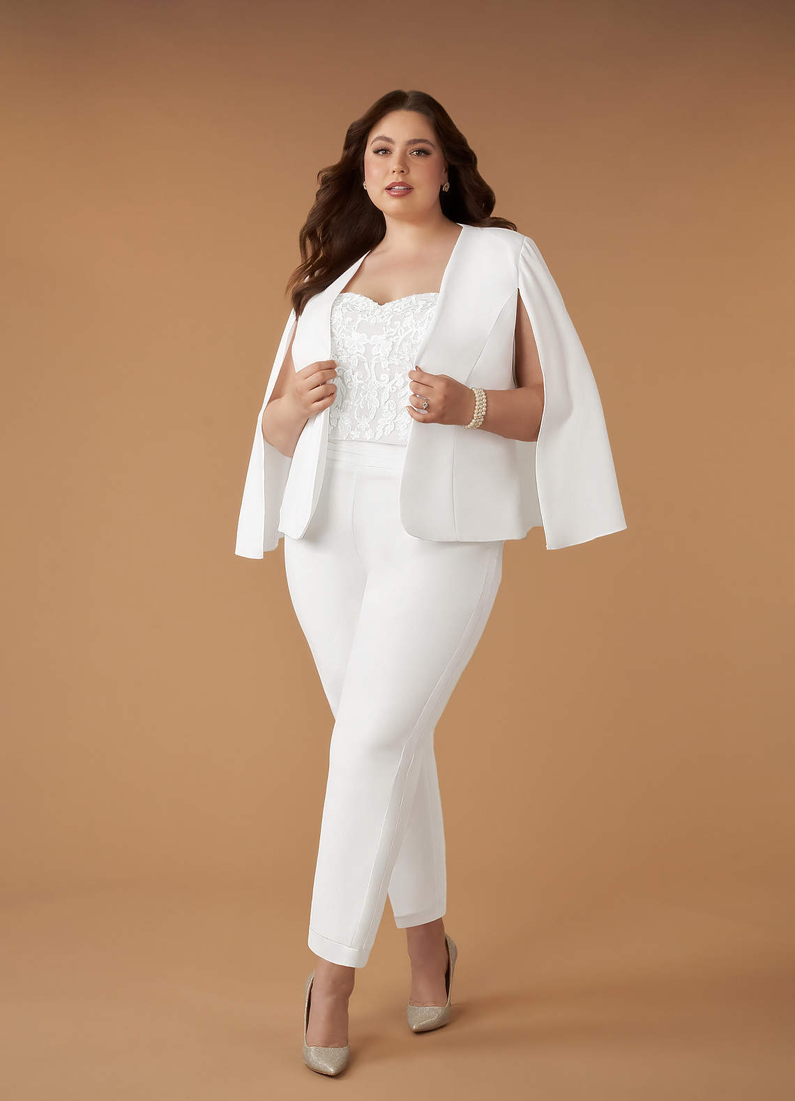 Azazie Tiffany Wedding Dresses Diamond White Pant Styles Lace Stretch Crepe Dress image1