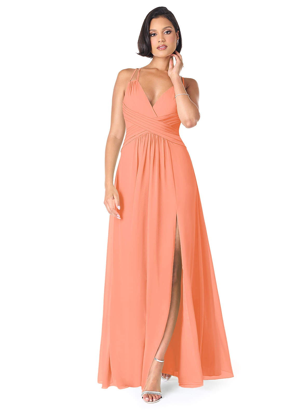 Azazie Farren Bridesmaid Dresses Sunset A-Line Pleated Chiffon Convertible Dress image1