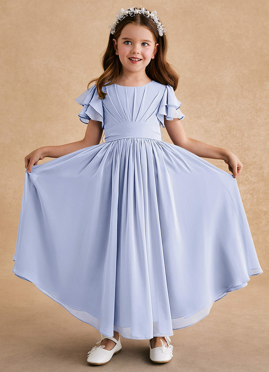 Azazie Ali Abiti da Ragazza di Fiori Abito A-Line in Chiffon Plissettato Lavanda image1