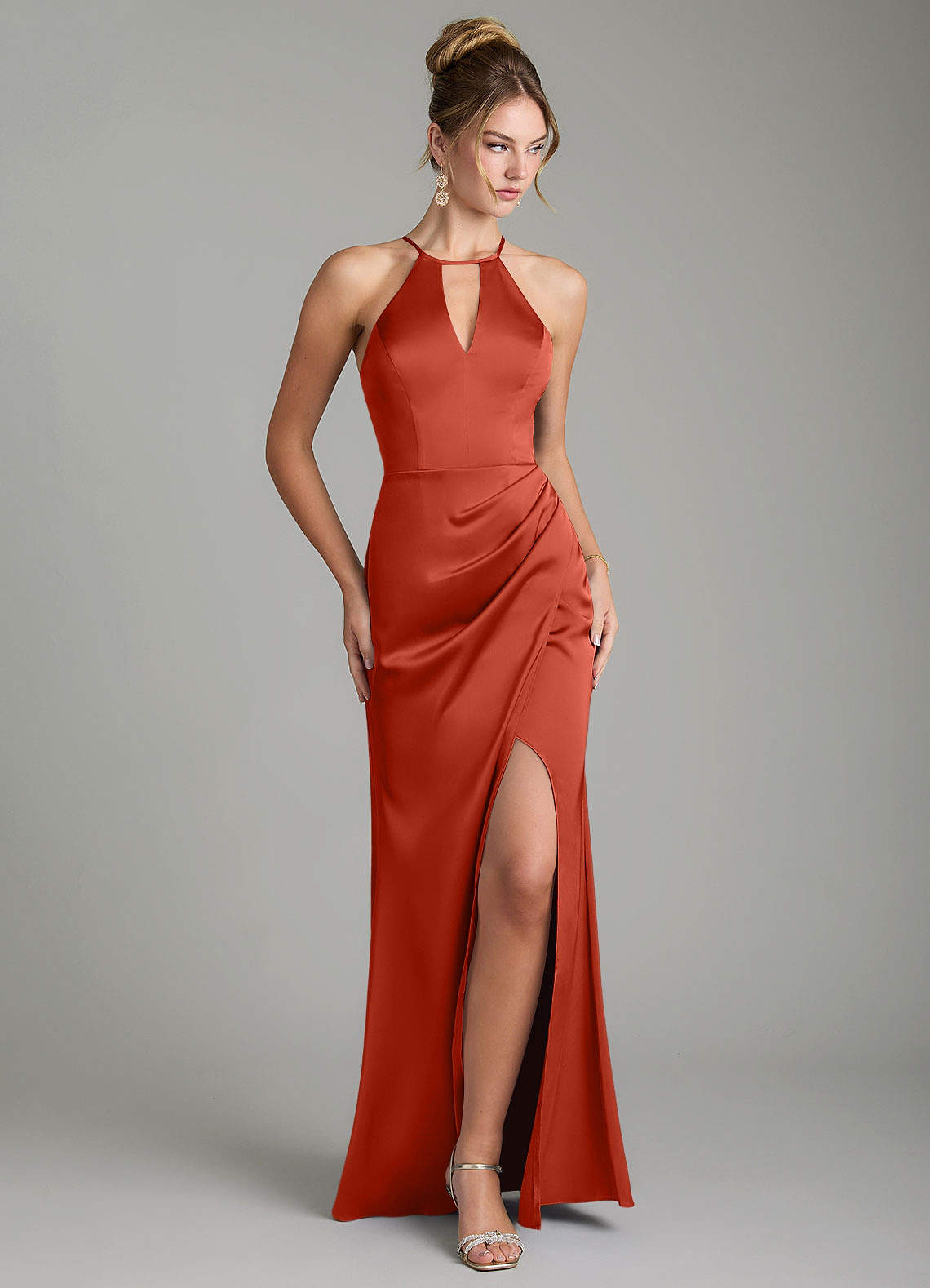 Azazie Aidyn Rust Stretch Satin Bridesmaid Dresses