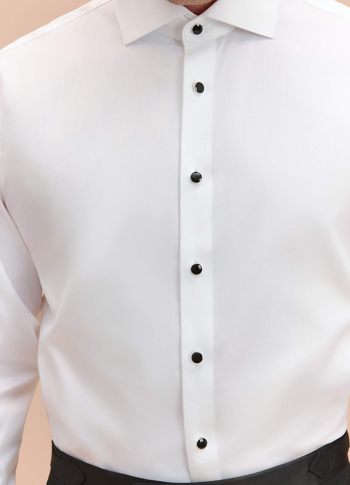front Henry White Stud-Front Cotton Tuxedo Shirt