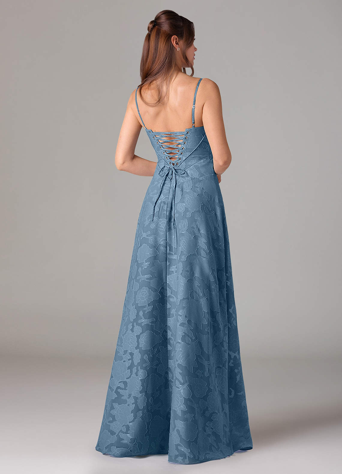 Azazie Valentine Bridesmaid Dresses Steel Blue A-Line Sweetheart Neckline Floral Burnout Dress image4