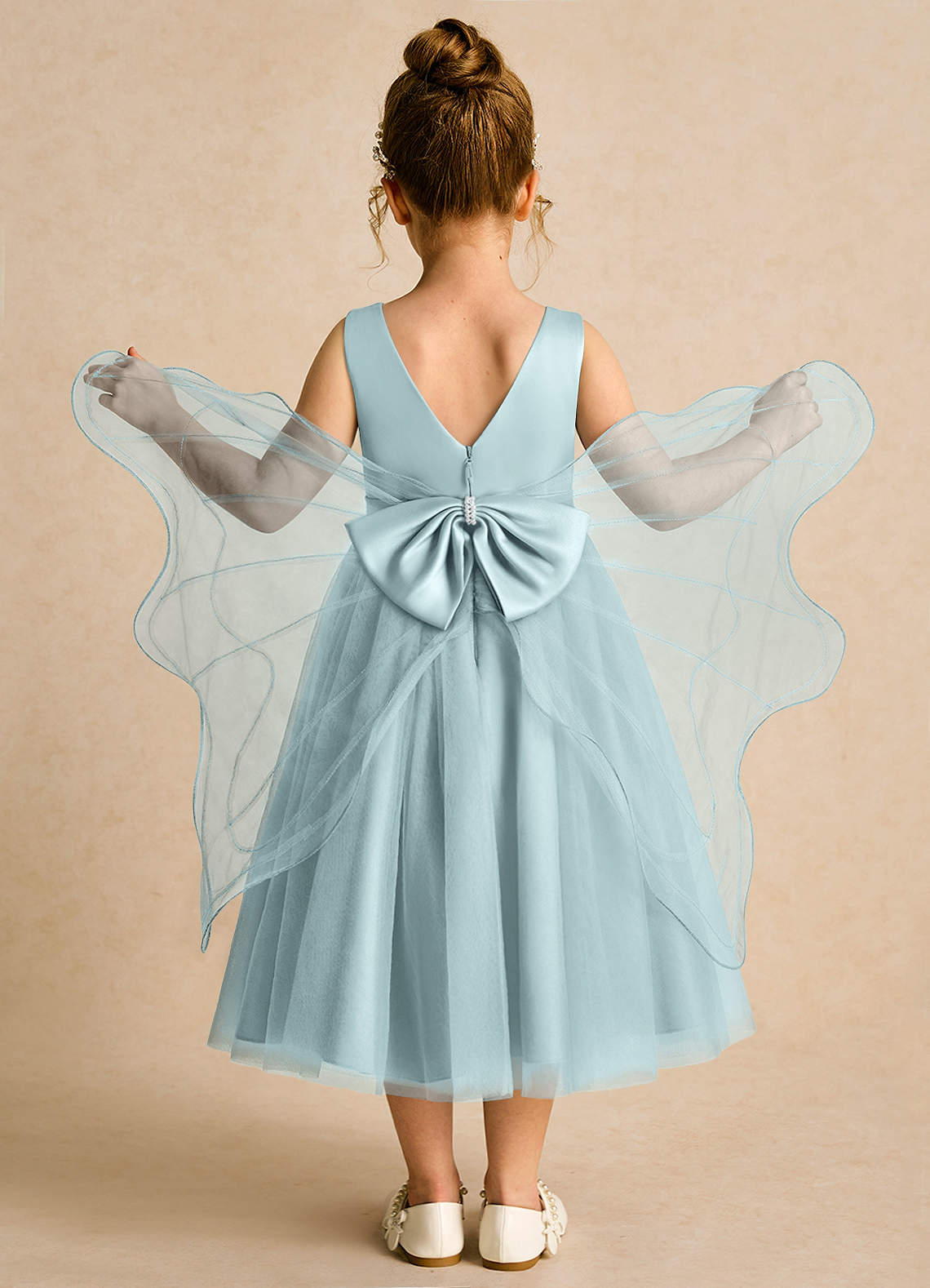 Azazie Pear Flower Girl Dresses Mist Ball-Gown Bow Tulle Dress image1
