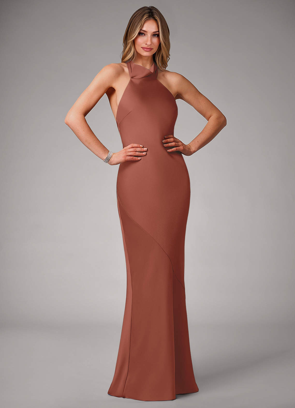 Azazie Velli Bridesmaid Dresses Auburn Mermaid Stretch Satin Dress image1