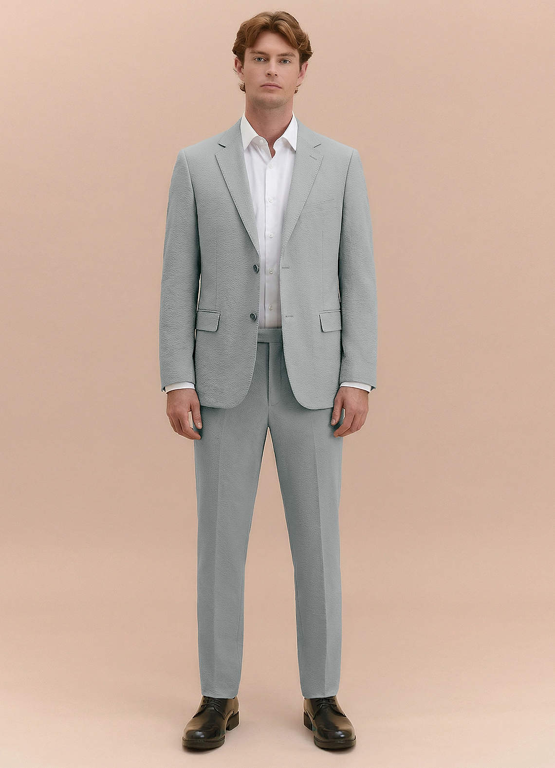 front Miles Light Grey Seersucker Trousers Suit