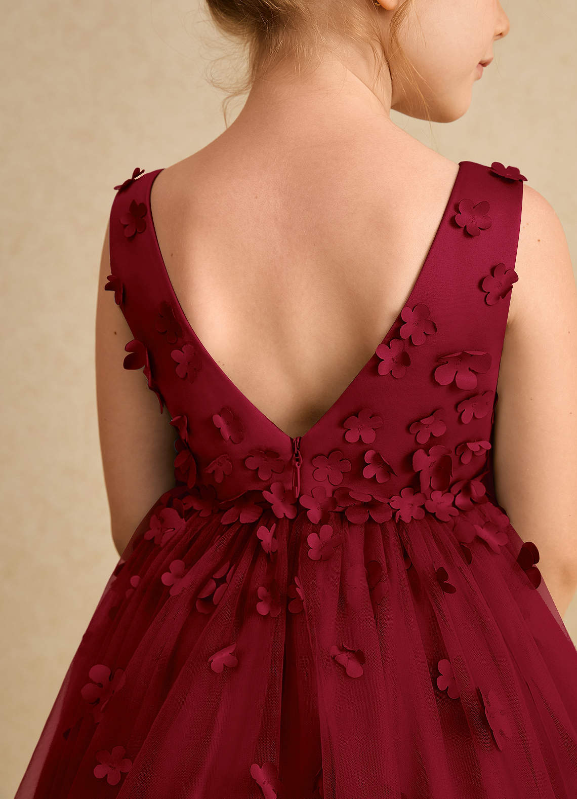 Azazie Lana Flower Girl Dresses Burgundy A-Line Sleeveless Matte Satin Dress image6
