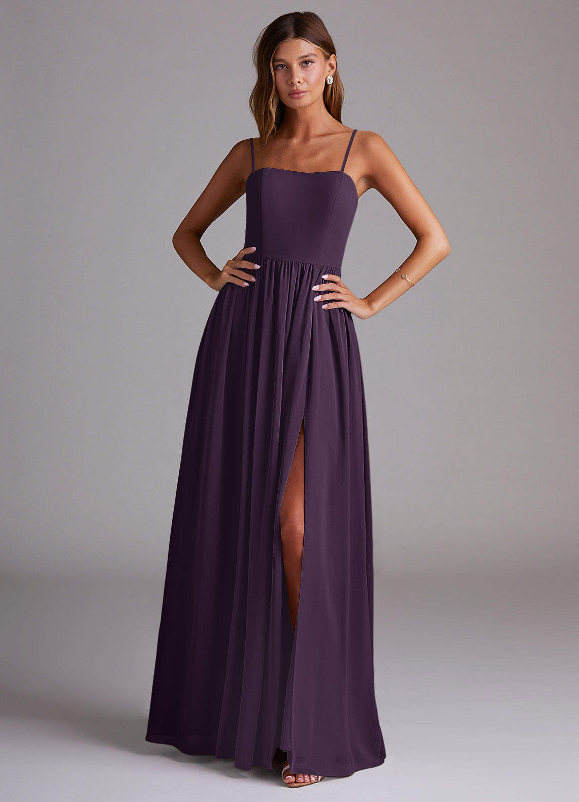 Azazie Calianna Bridesmaid Dresses Plum A-Line Off the Shoulder Chiffon Convertible Dress image1