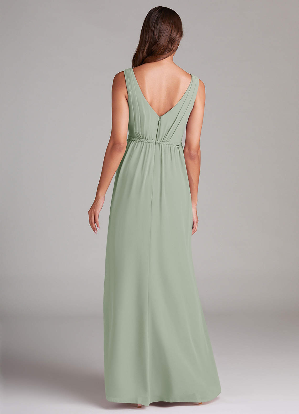 Azazie Tanicia Bridesmaid Dresses Dusty Sage A-Line Pleated Chiffon Dress image6