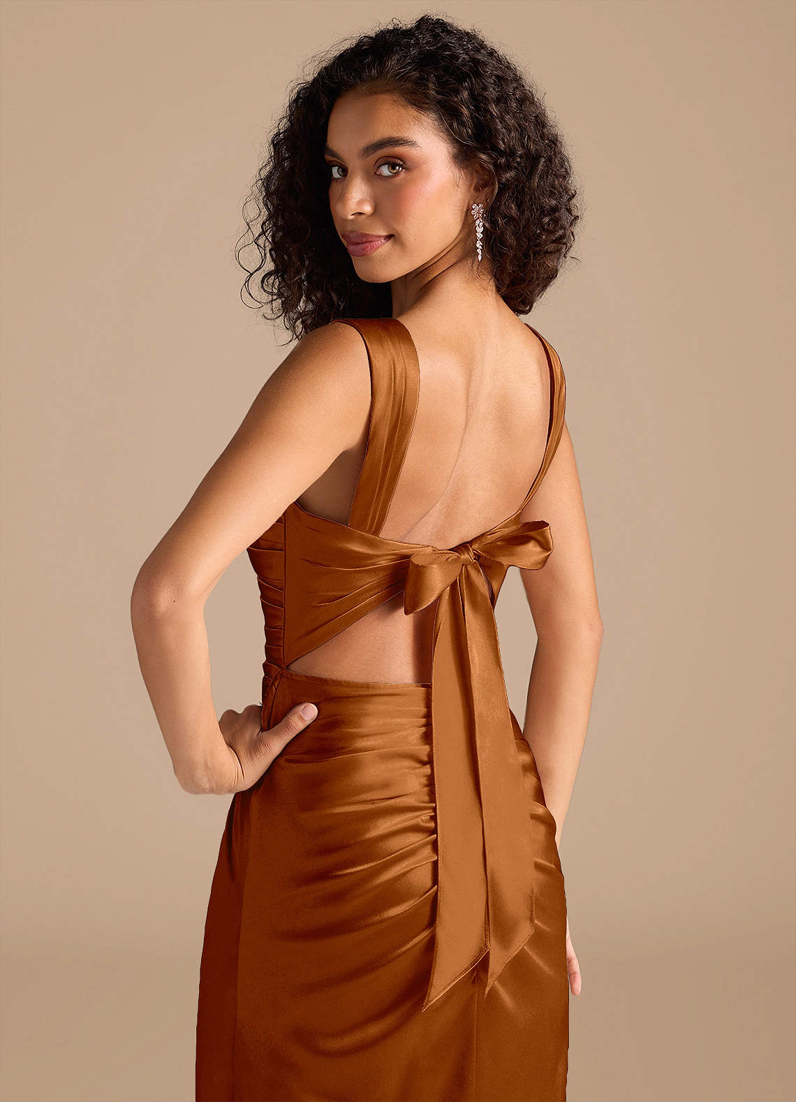 satin copper bridesmaid dresses Azazie Charlize