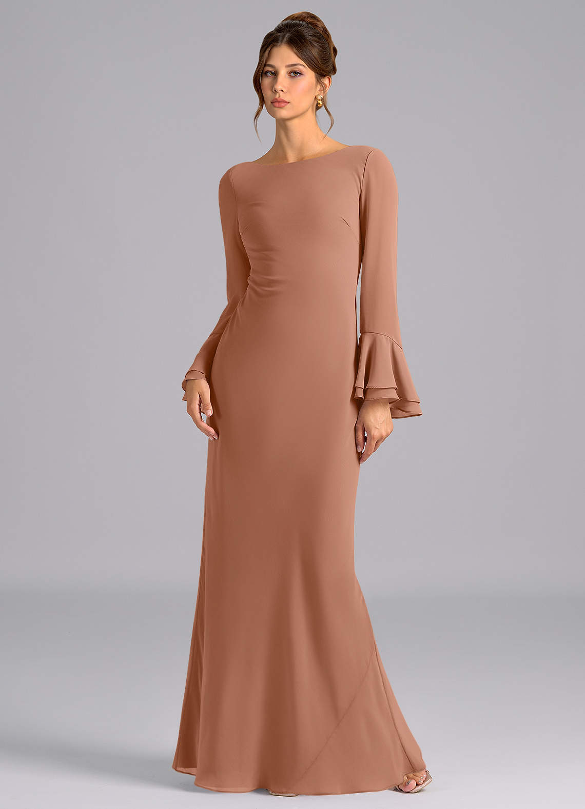 Azazie Leone Brautjungfernkleider Meerjungfrau-Linie Korsett Chiffon Kleid Bronzer image1