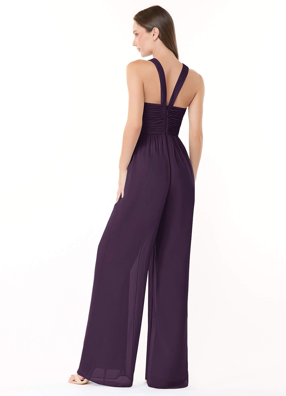 Azazie Berdie Vestidos de damas de honor Ciruela de Gasa de Mono con Halter image3