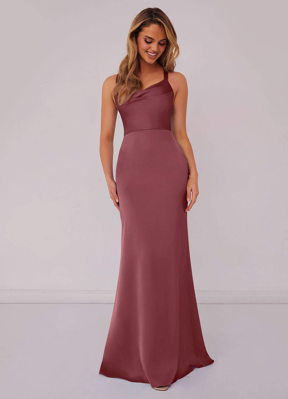 Barbie ♥ Azazie Brautjungfernkleider Meerjungfrau-Linie Plissee Stretch-Satin Kleid Wüstenrose image1