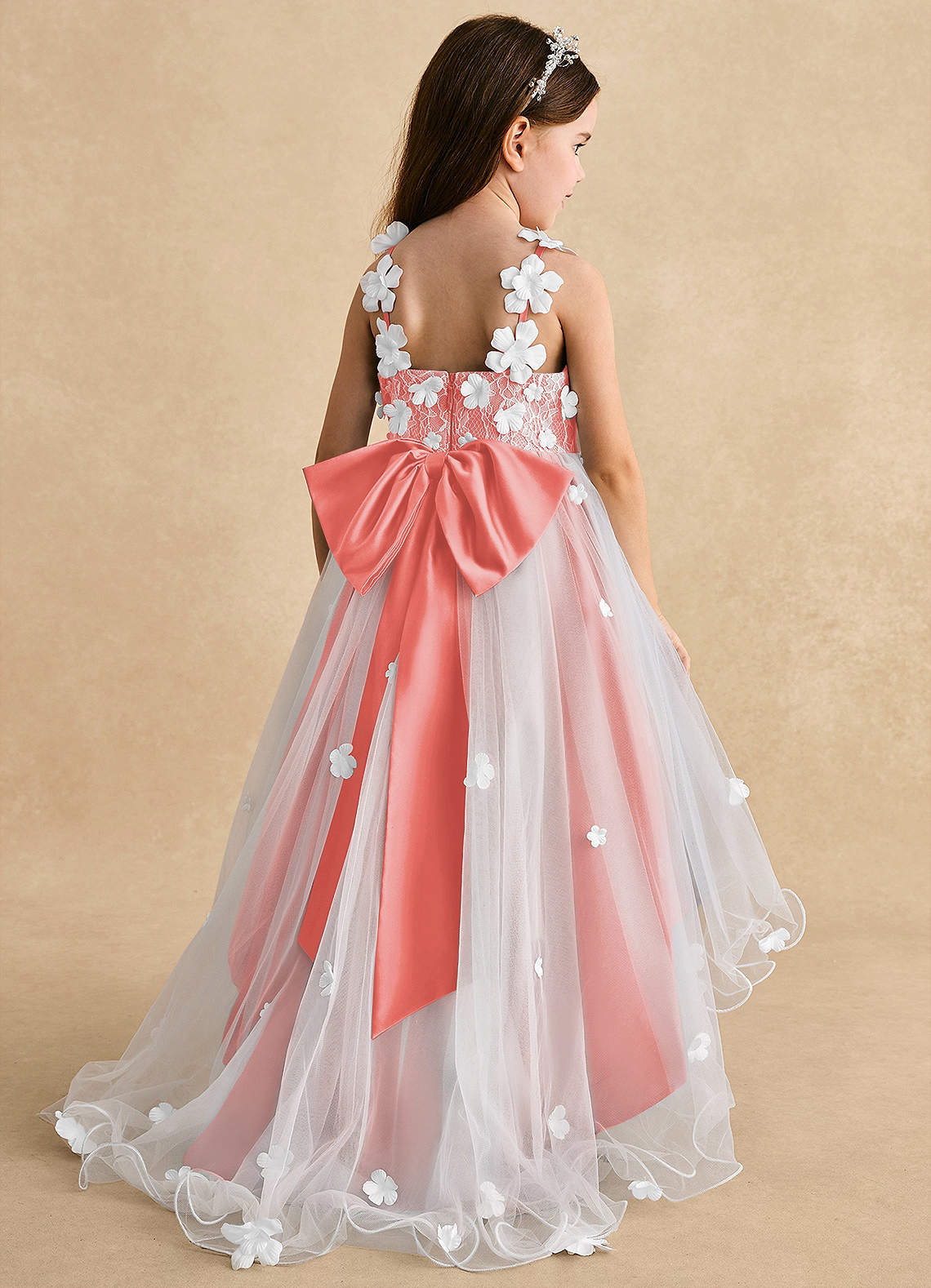 Azazie Celia Coral A-Line Lace Tulle Dress | Azazie
