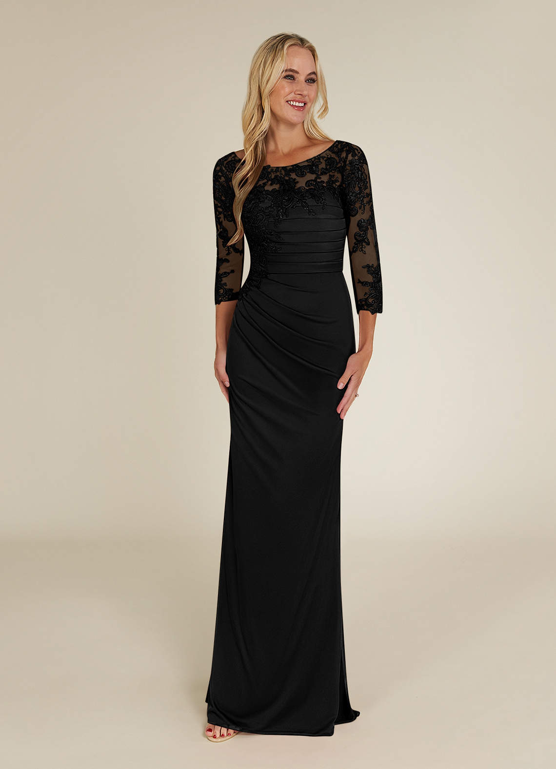 Black Azazie Alisondra Sheath Scoop Lace Lace Floor-Length Dress | Azazie
