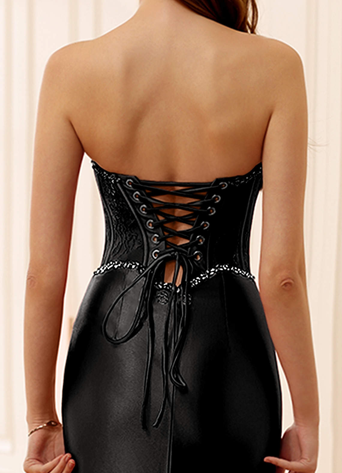 chinese dress ladies Beatrice Sheath Black Long Appliques Prom Dress with Spaghetti Straps –  KissDress main image 0