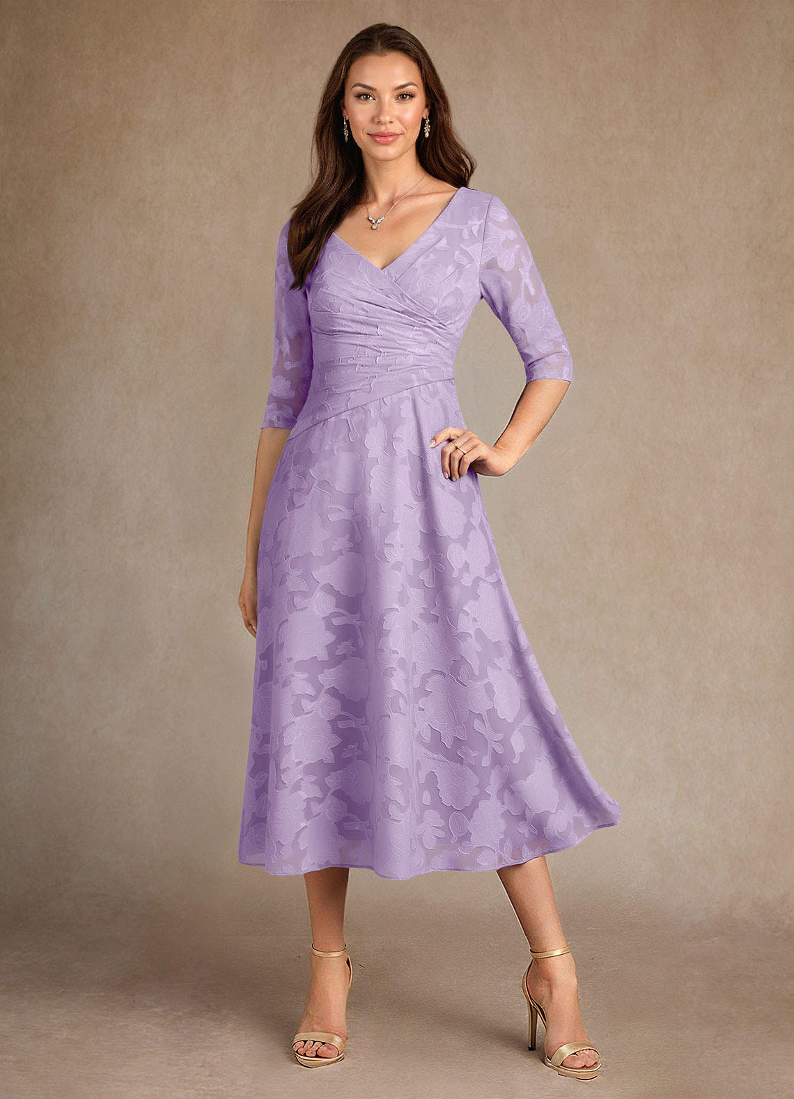 Azazie Durant Mother of the Bride Dresses Lilac A-Line Pleated Floral Burnout Dress image3