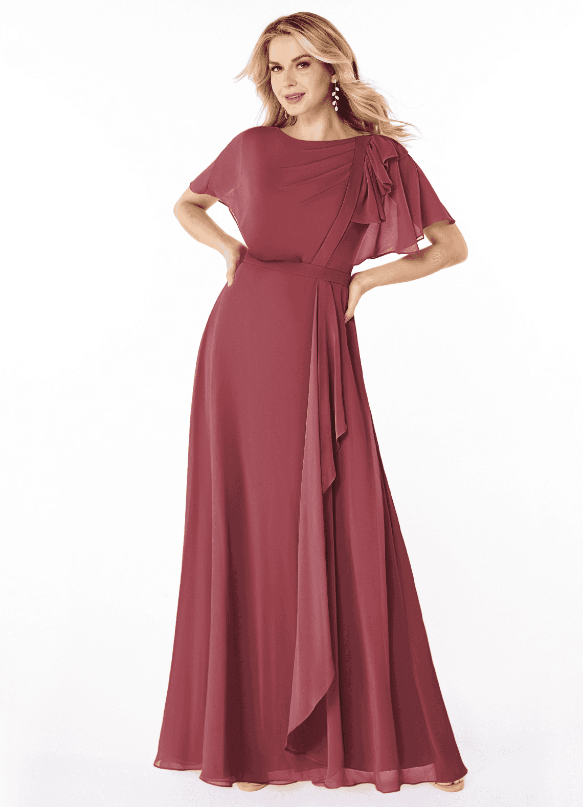 Azazie Aaliyah vestidos de dama de honor modestos Vestido de Corte En A Plisado Scoop Hasta el suelo Gasa image1