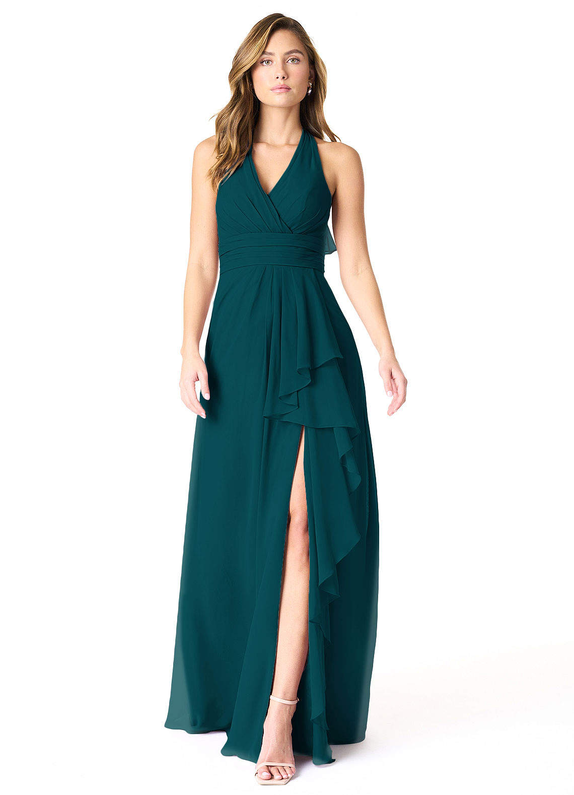 Azazie Aviv Bridesmaid Dresses Pine A-Line Pleated Chiffon Dress image1
