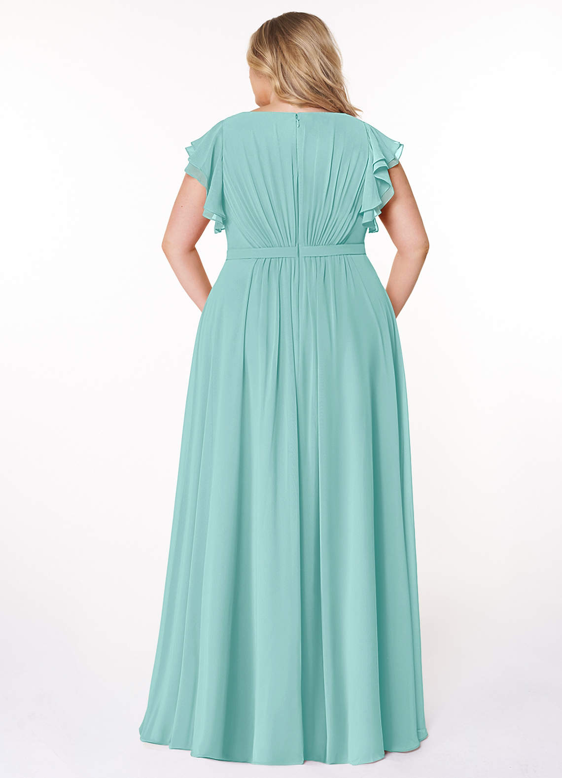 Azazie Daphne Modest Bridesmaid Dresses A-Line Ruffled Chiffon Floor-Length Dress image6