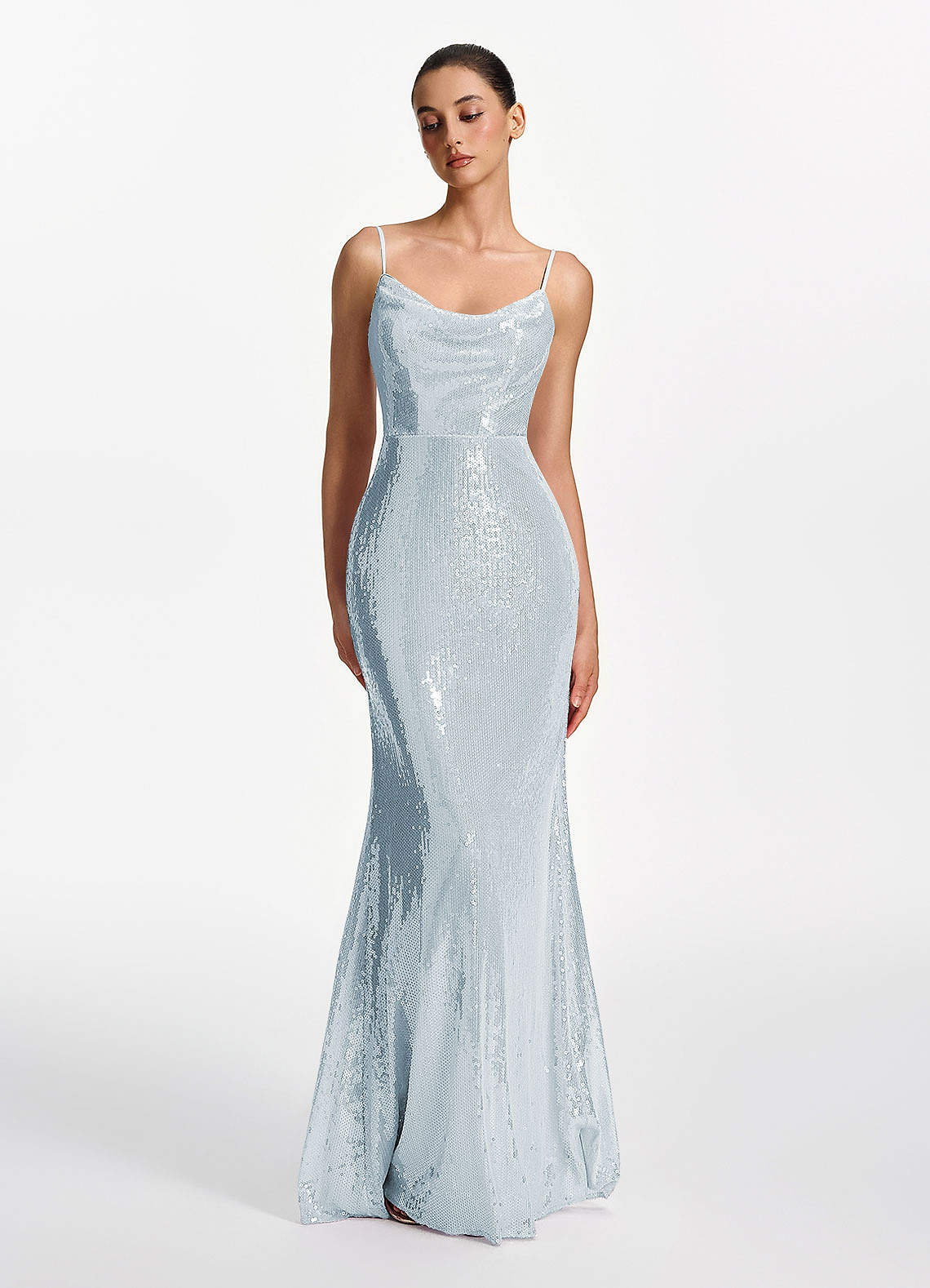 Elodie Sky Blue Sequins Cowl neck Mermaid Dress