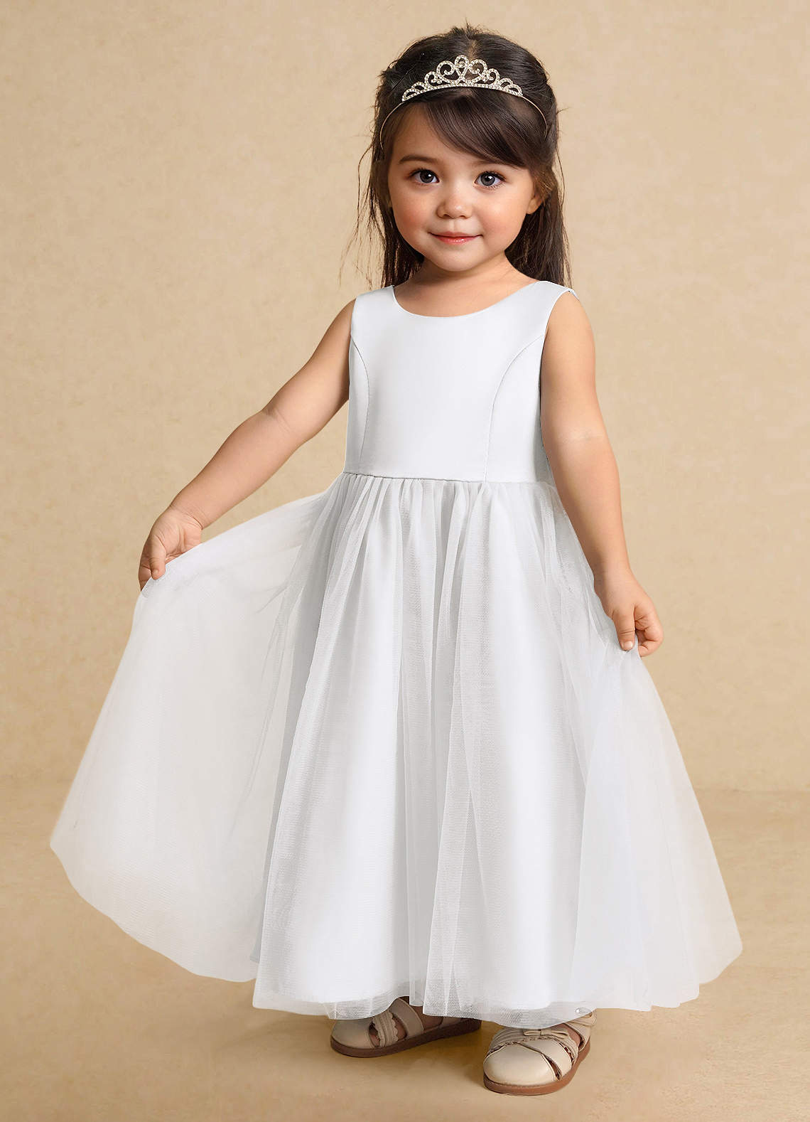 Azazie Muni Flower Girl Dresses White A-Line Bow Tulle Dress image1