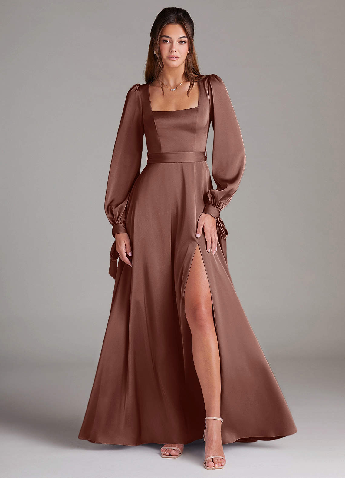 Azazie Leonia Espresso Stretch Satin Bridesmaid Dresses | Azazie Azazie Leonia Espresso Stretch Satin Bridesmaid Dresses | Azazie