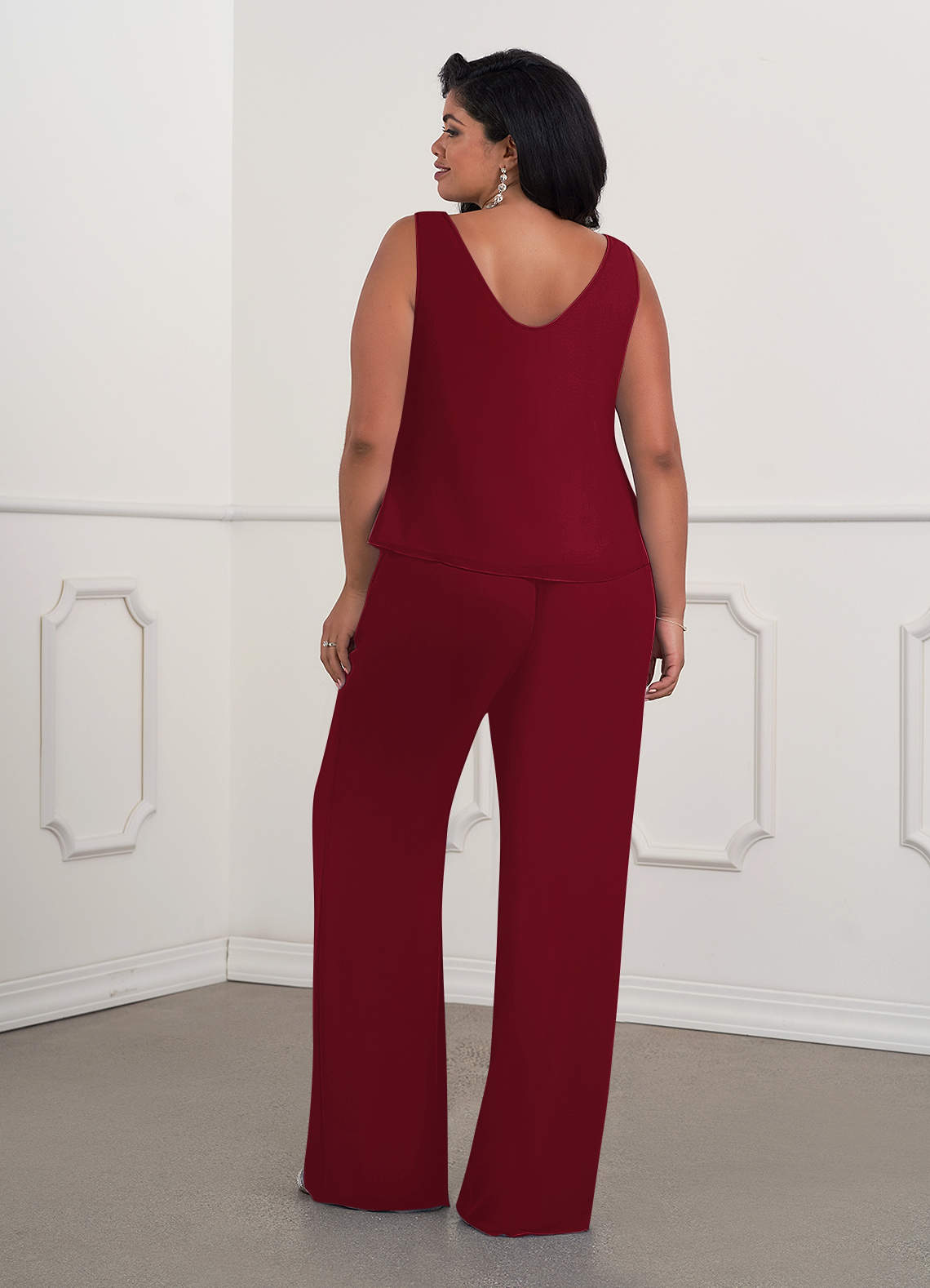 Azazie Maura Mother of the Bride Dresses Burgundy Jumpsuit/Pantsuit Sequins Chiffon Dress image10