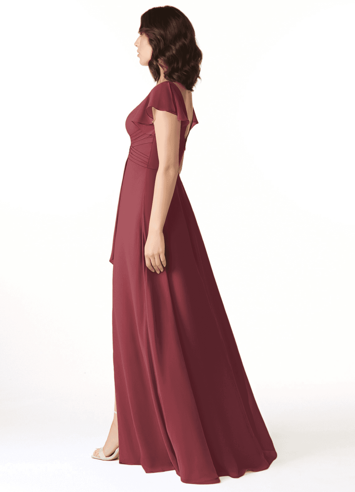 Azazie Omari Bridesmaid Dresses Merlot A-Line Chiffon Dress image2