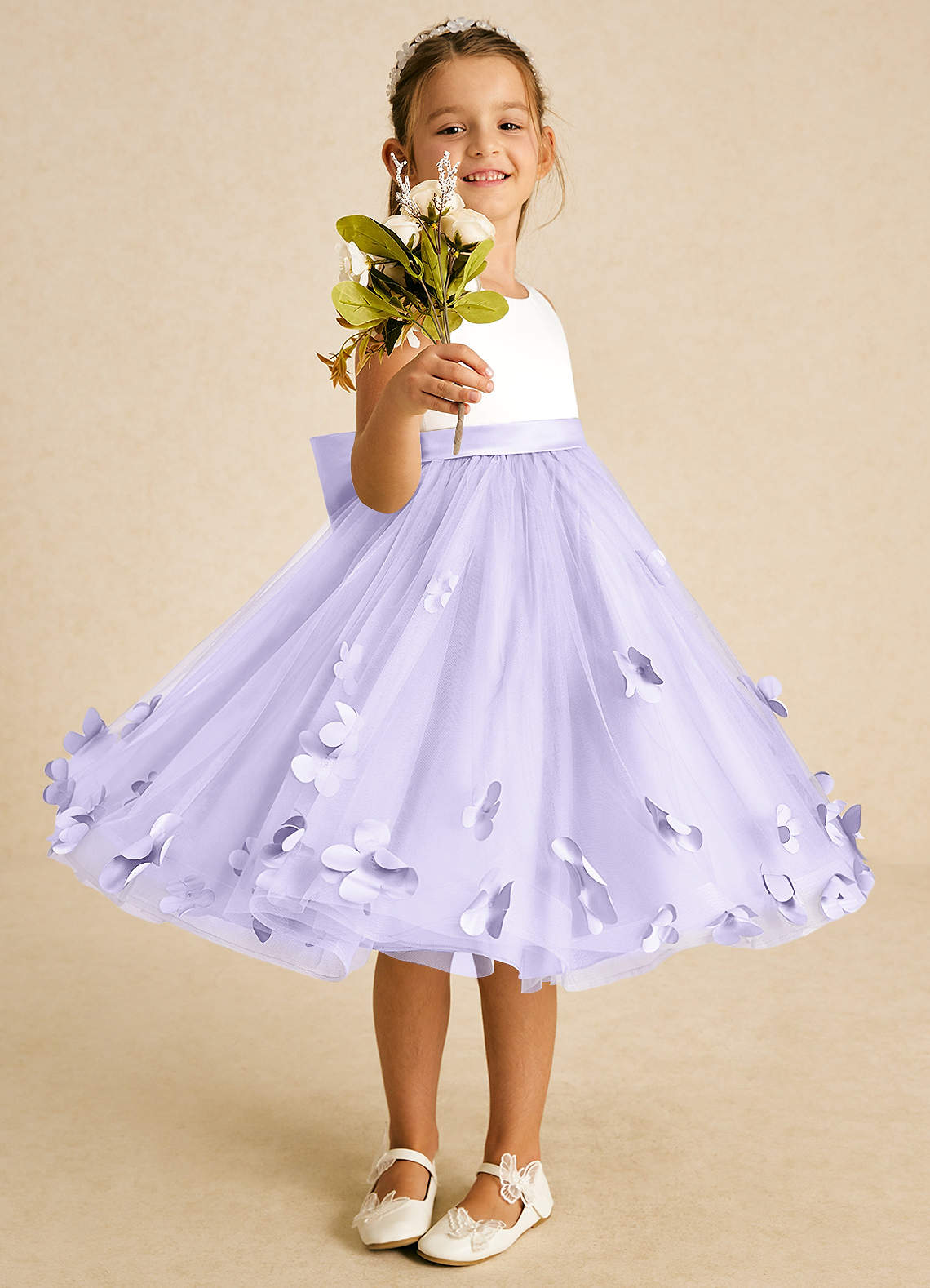Azazie Sprout Flower Girl Dresses Lilac A-Line Bow Tulle Dress image1