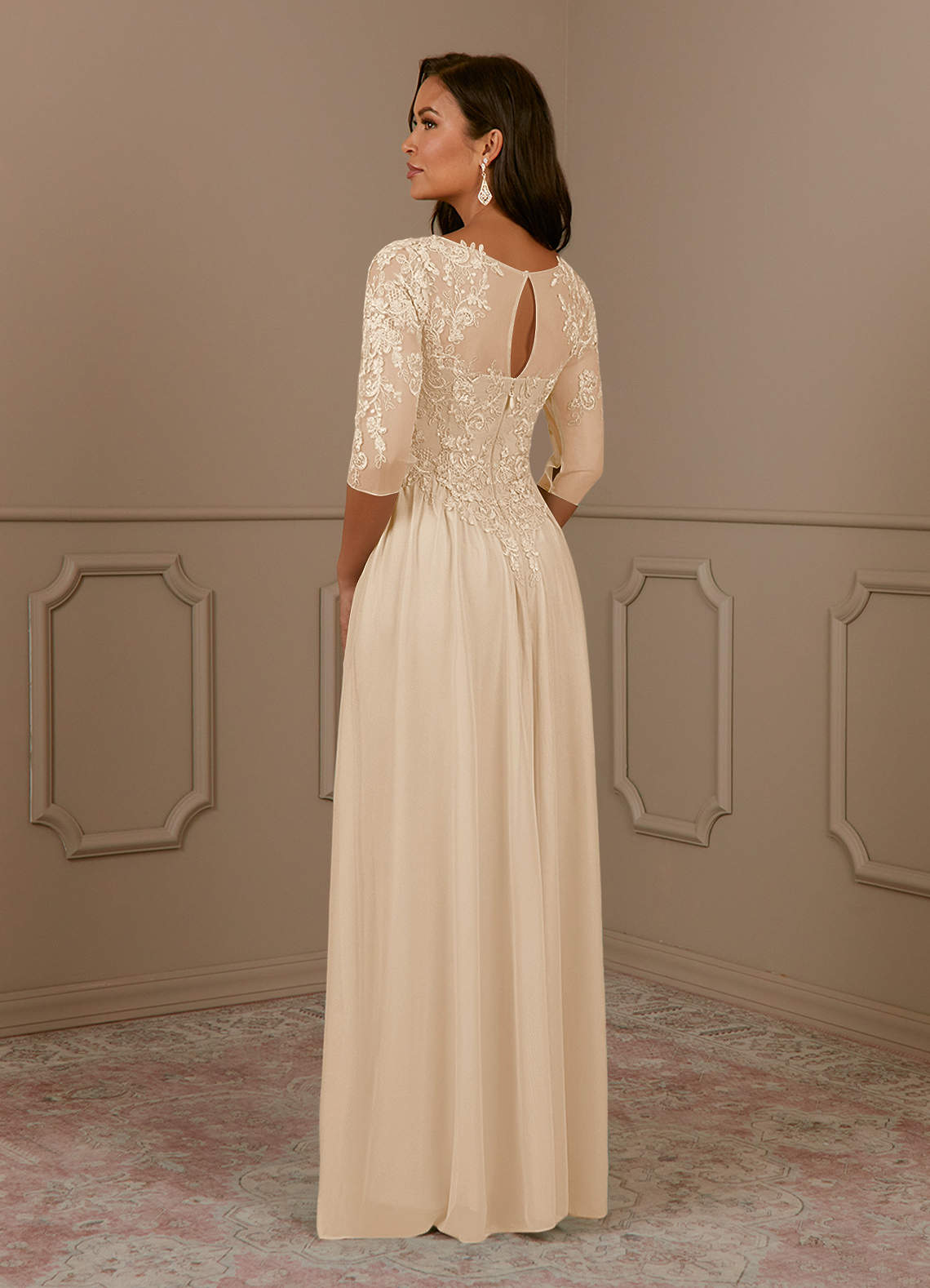 Azazie Harriet Mother of the Bride Dresses Champagne A-Line Scoop lace Mesh Dress image3