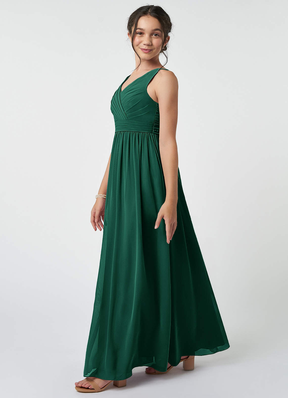 Azazie Kora Junior Emerald A-Line Pleated Chiffon Dress image2