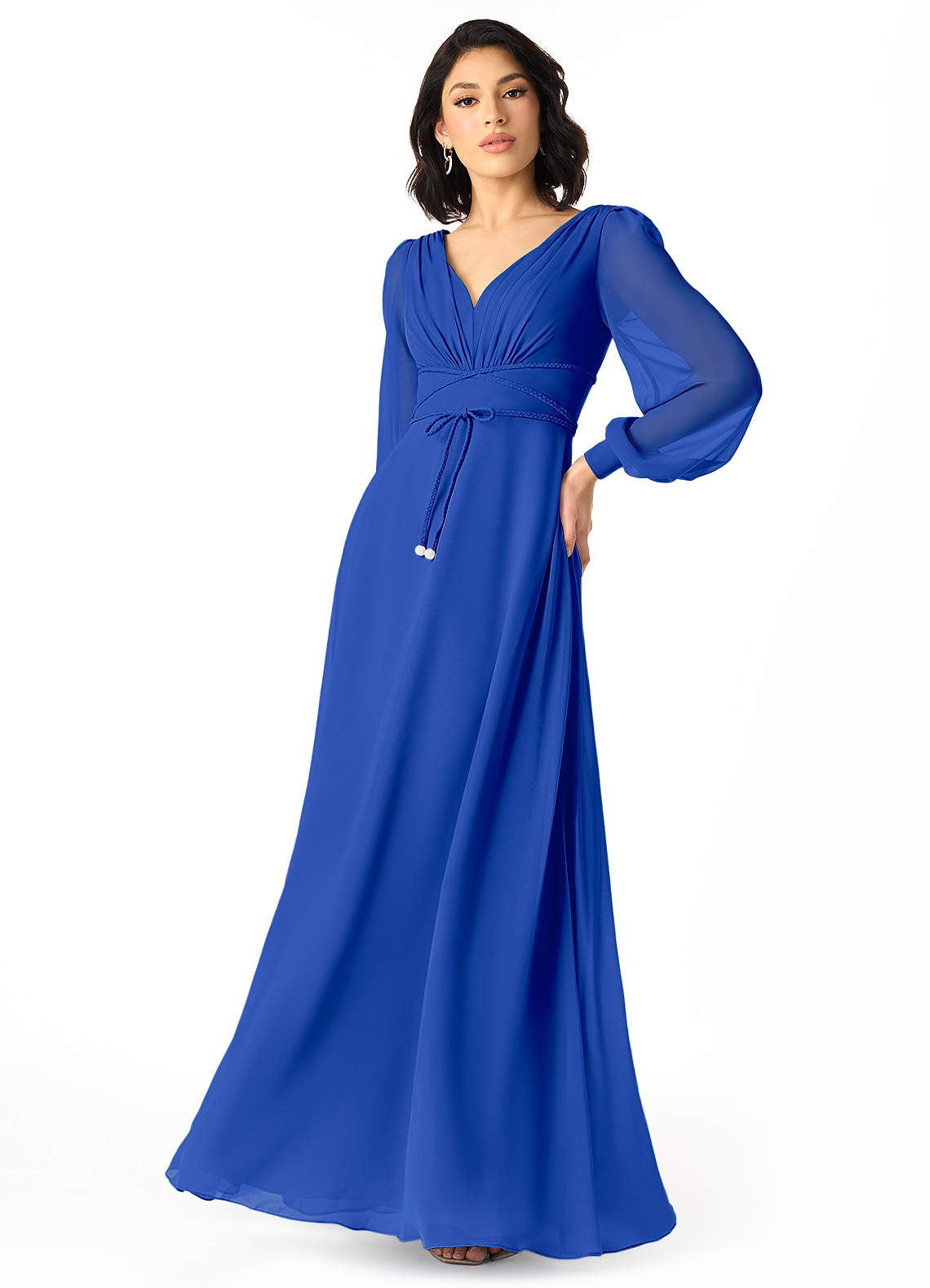 Azazie A Line Princess V Neck Floor Length Chiffon Bridesmaid Dresses Royal Blue