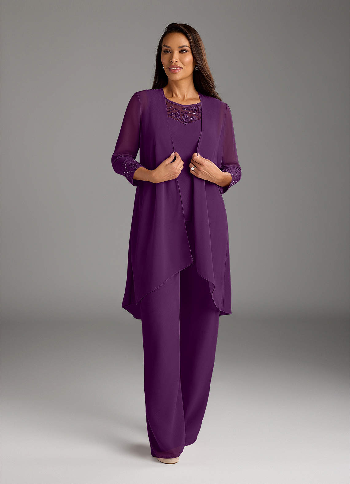 Azazie Maura Mother of the Bride Dresses Grape Jumpsuit/Pantsuit Sequins Chiffon Dress image1