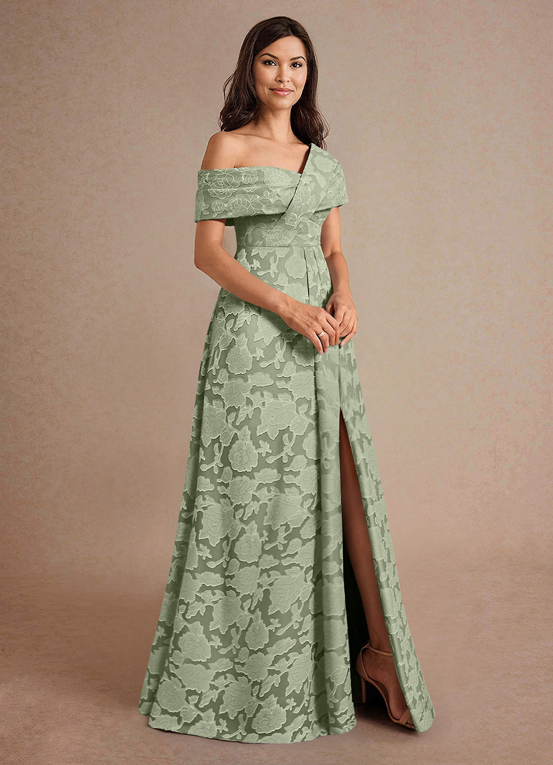 Azazie Milton Mother of the Bride Dresses Agave A-Line Pleated Floral Burnout Dress image2