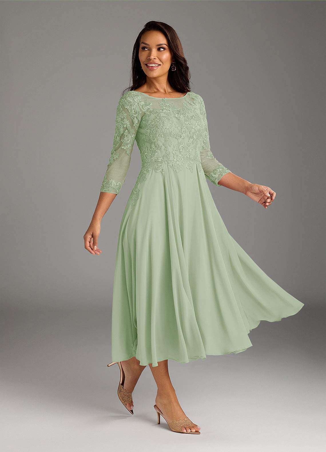 Azazie Marge Mother of the Bride Dresses Dusty Sage A-Line Scoop Lace Chiffon Dress image3