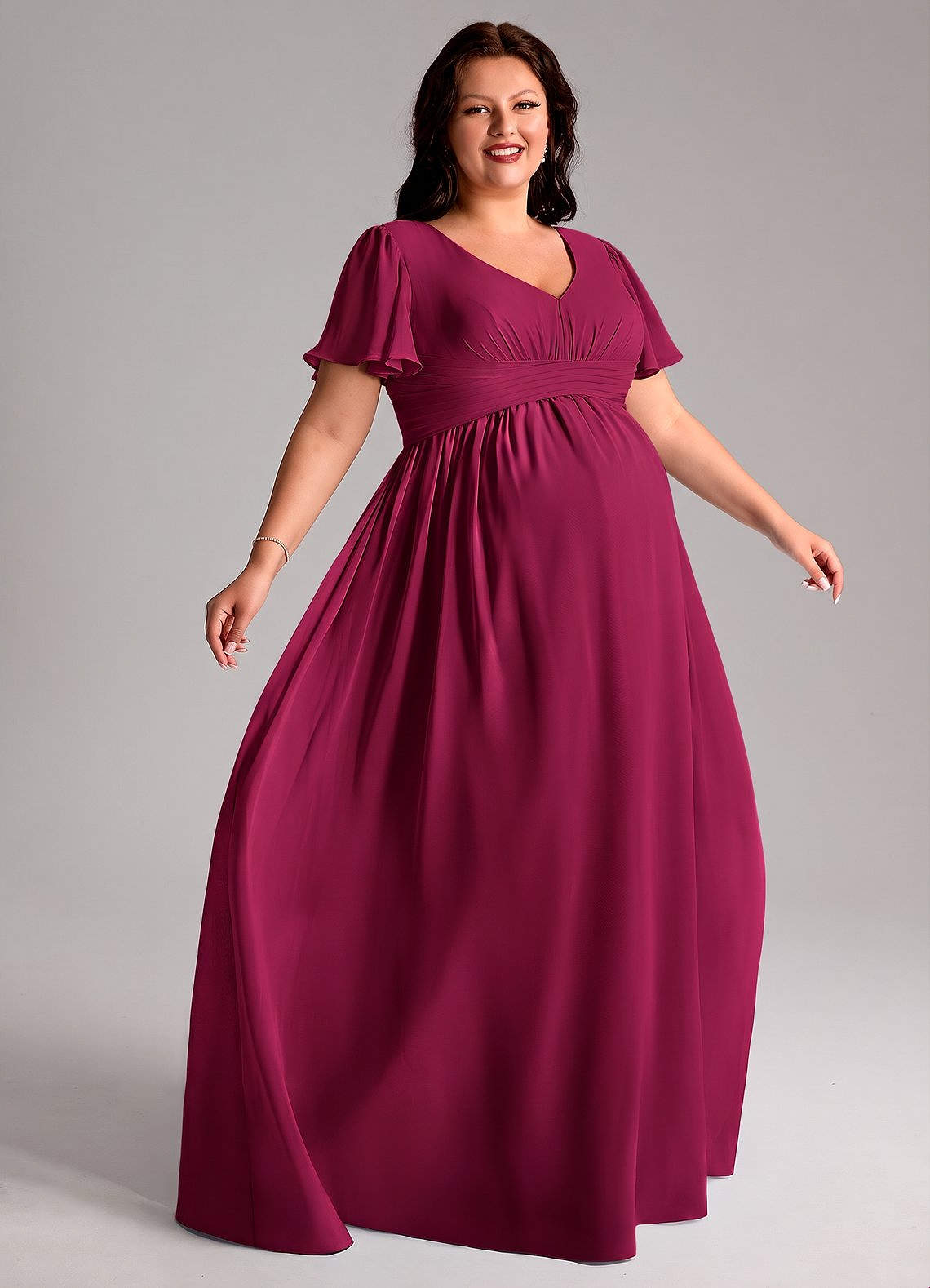 Azazie Verna Maternity Bridesmaid Dresses A-Line V-Neck Ruched Chiffon Floor-Length Dress image8