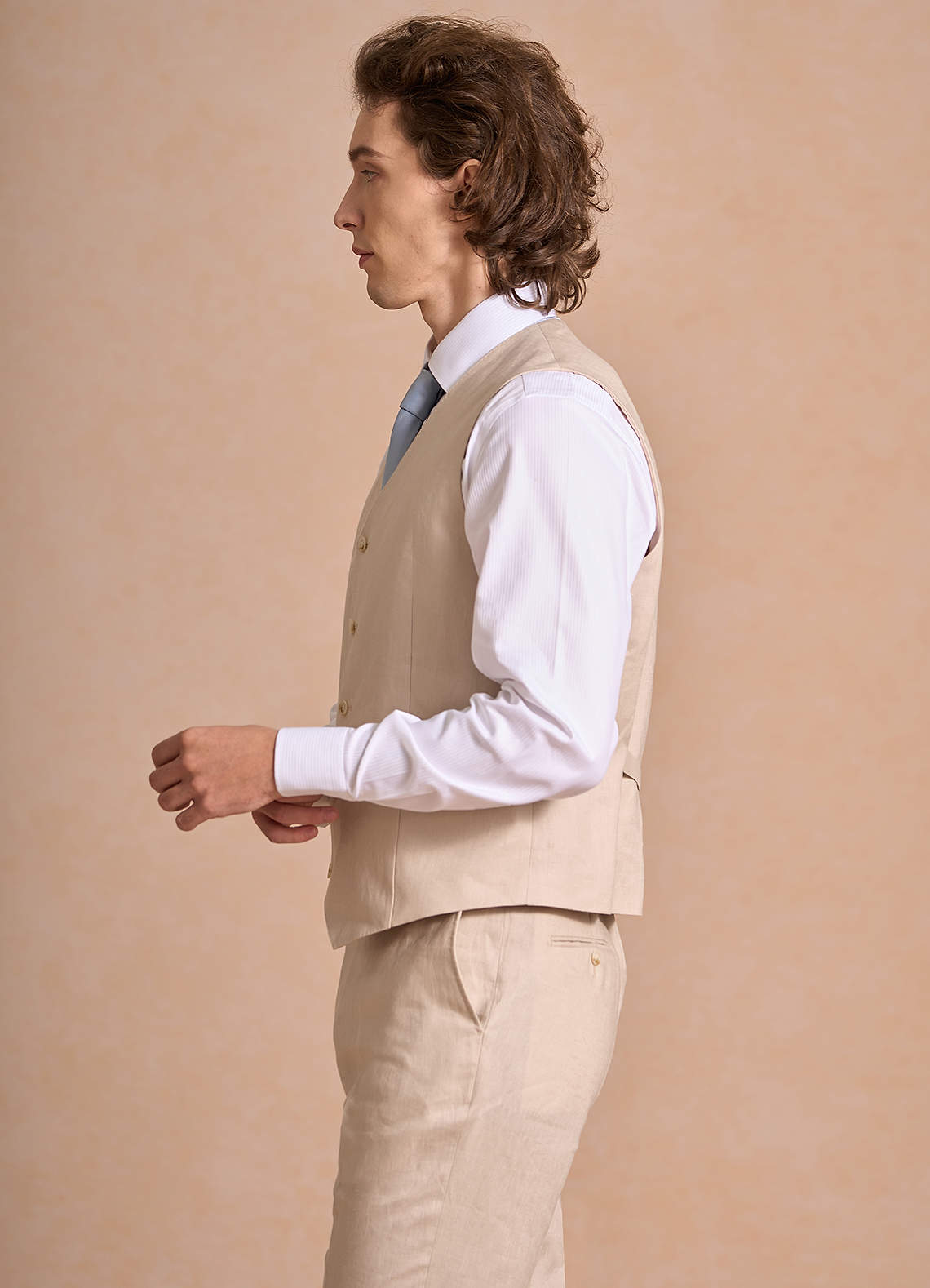 front Harrison Tan 100% Linen Suit Vest