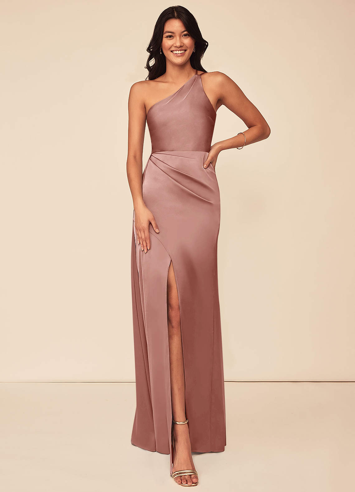 Azazie Maron Stretch Satin Dress Dusty Rose Bridesmaid Dresses | Azazie